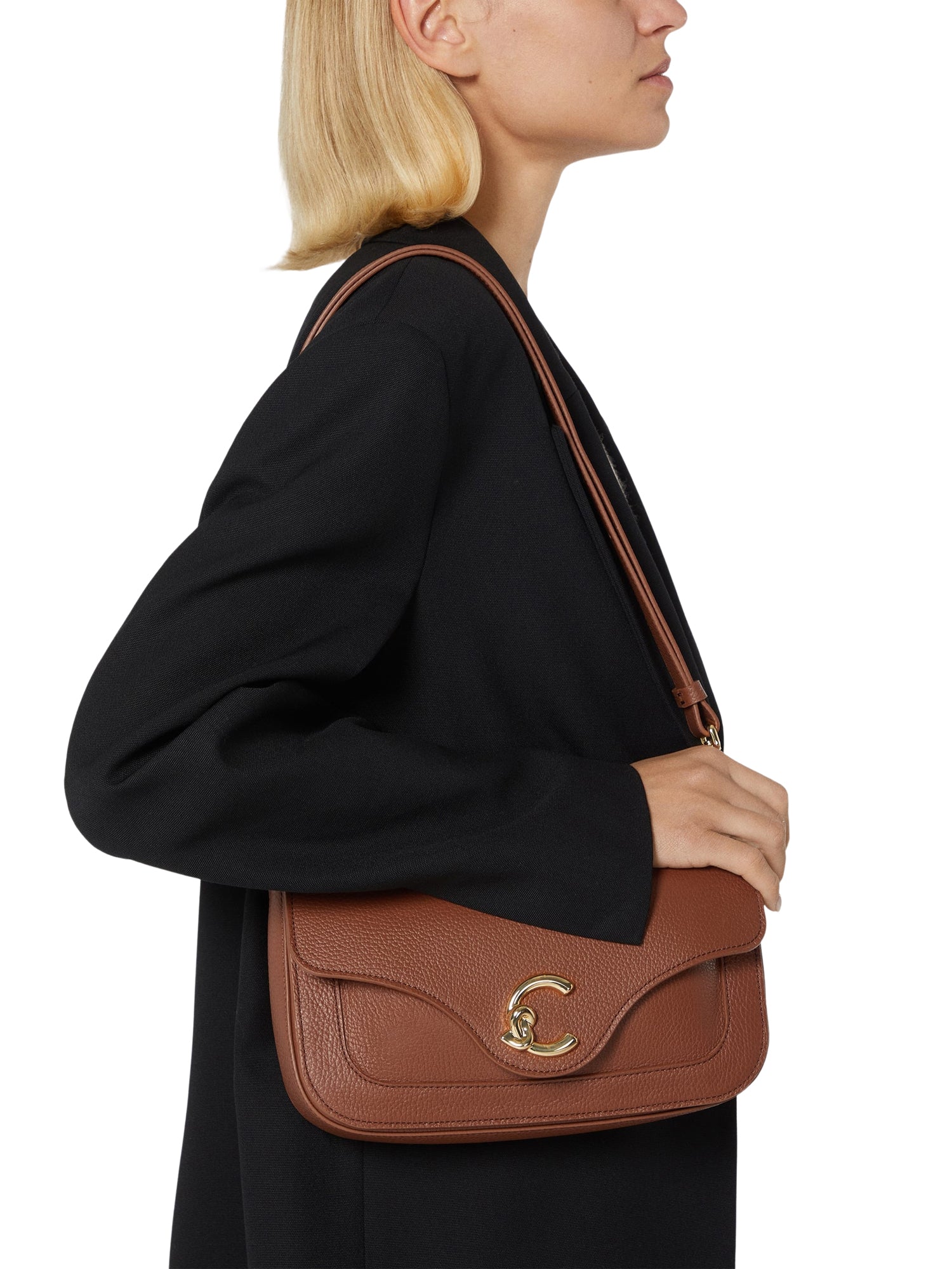 COCCINELLE Brown Shoulder Bag C-Me Medium in Genuine Leather