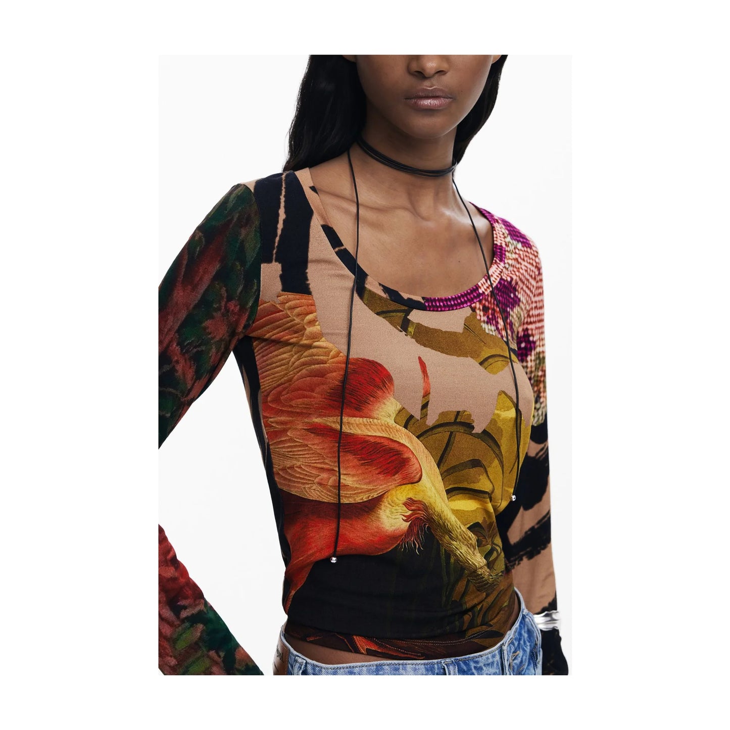 Desigual T-Shirt Maniche Lunghe Donna Marrone Logo - vista 3