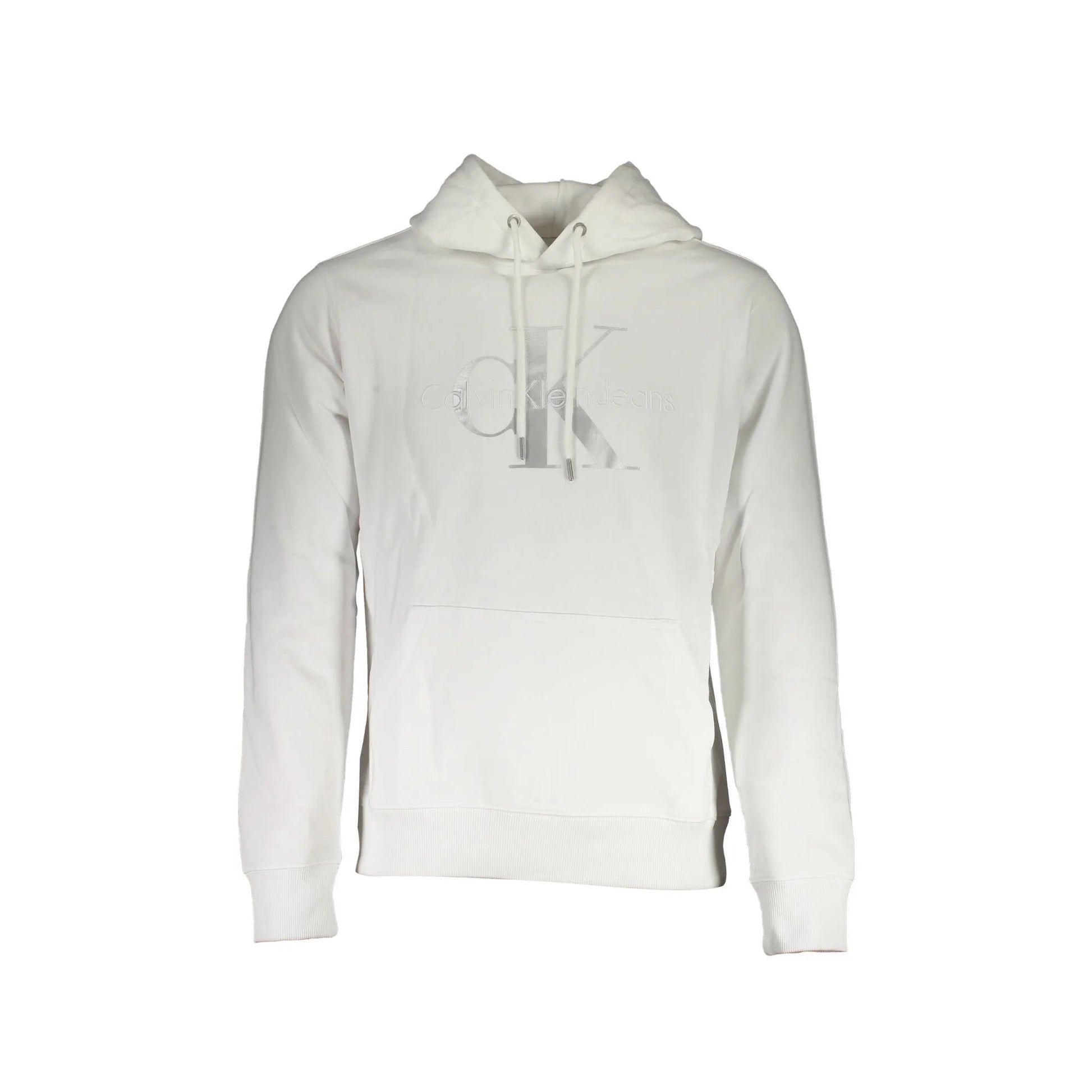 Calvin Klein Felpa Uomo Bianca Cappuccio Tascone Contrasto Ricamo Felpe Bianco - foto prodotto