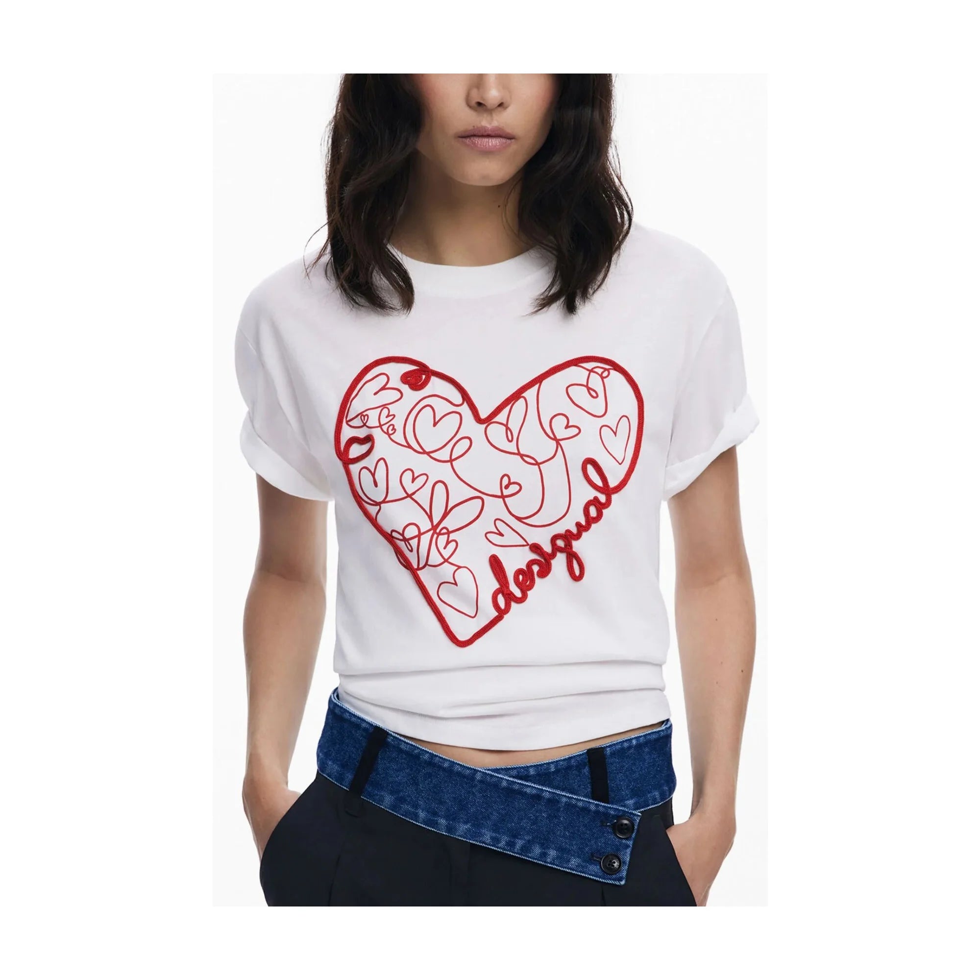DESIGUAL T-SHIRT MANICHE CORTE DONNA BIANCO