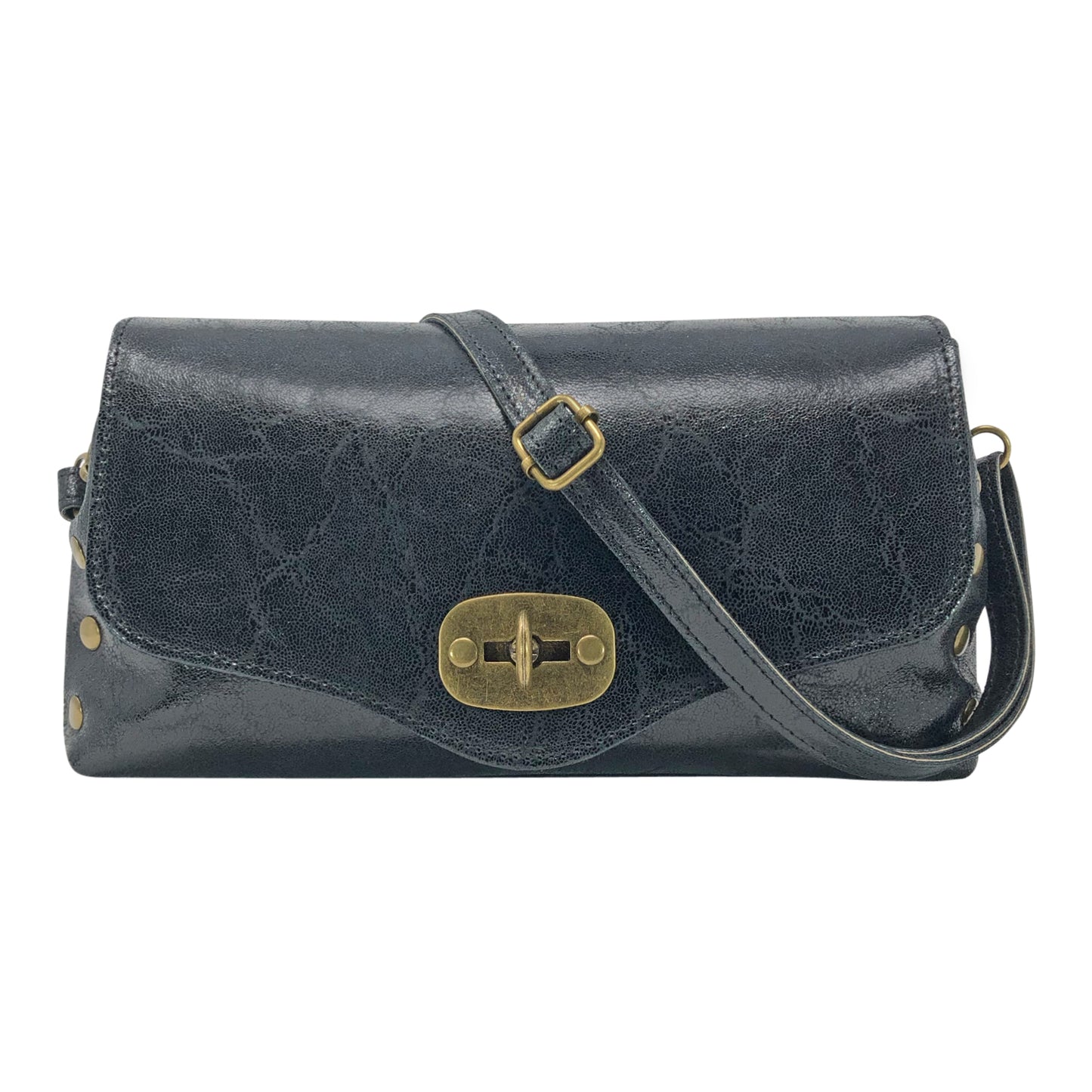 Borsa Donna a Tracolla, In Vera Pelle, Made in Italy, Modello Frida, Laminato Parubi Borse Nero - vista 8
