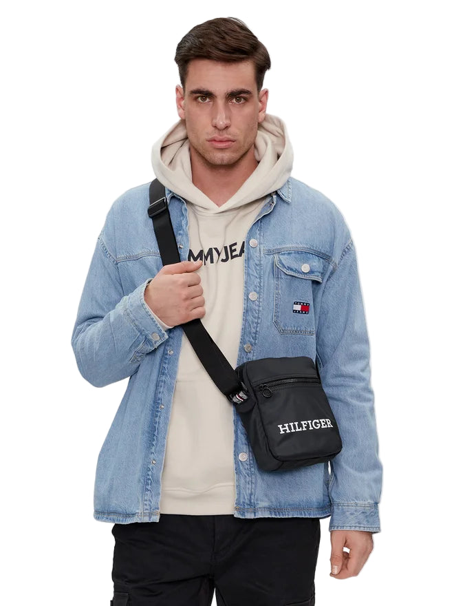 TOMMY HILFIGER Borsello Uomo Blu con Tracolla Regolabile e Logo