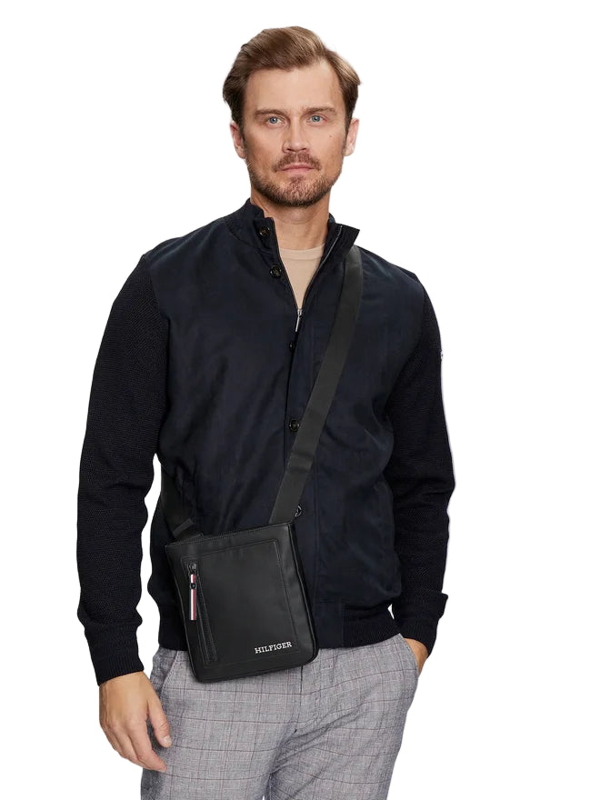 TOMMY HILFIGER Borsello Uomo Nero con Tracolla Regolabile e Logo