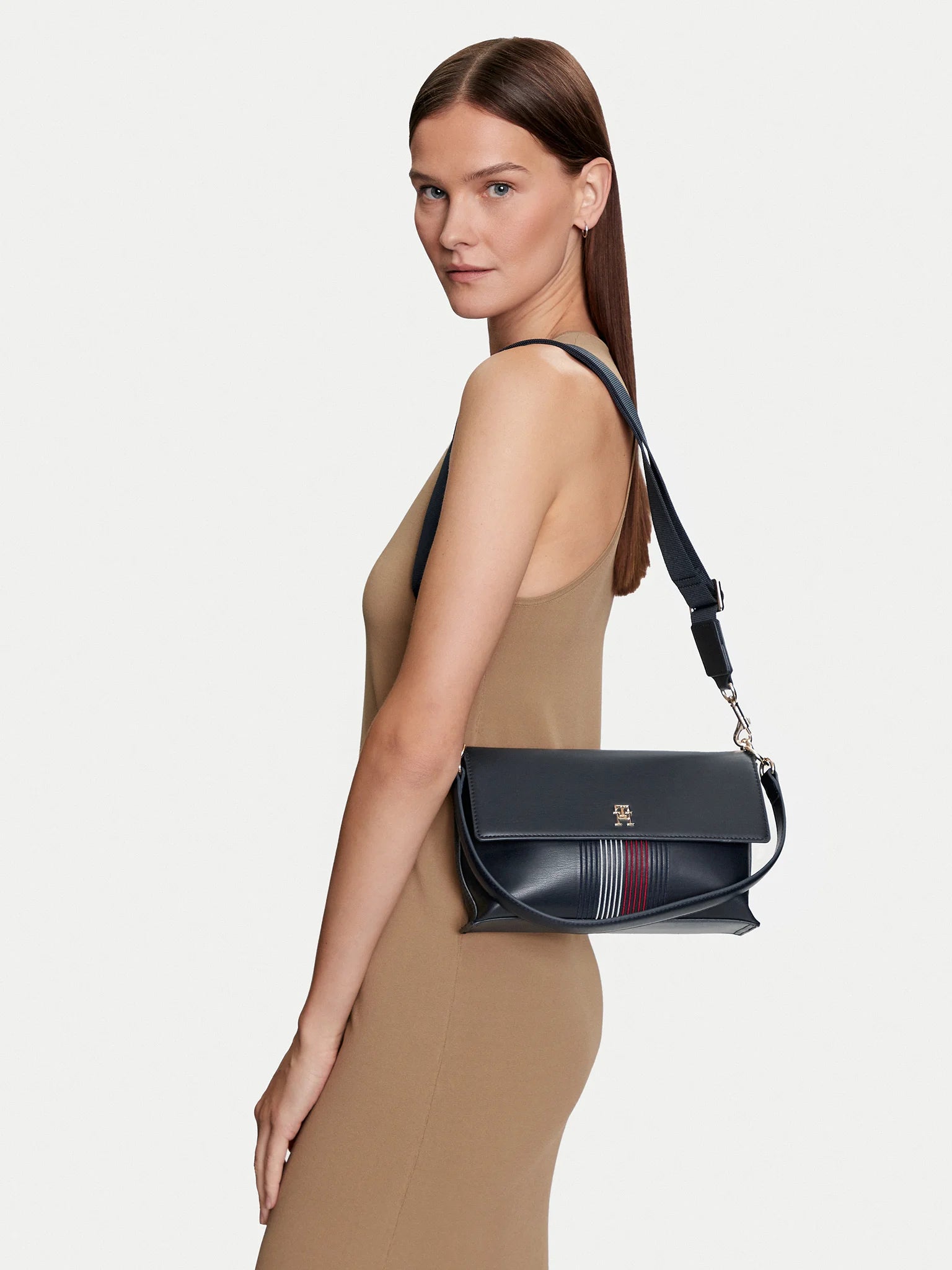 Tommy Hilfiger Borsa Donna Blu a Spalla con Tracolla e Dettagli a Contrasto