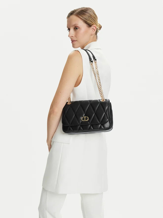 TWINSET Borsa Donna a Spalla e Tracolla Nera con Manici in Catena