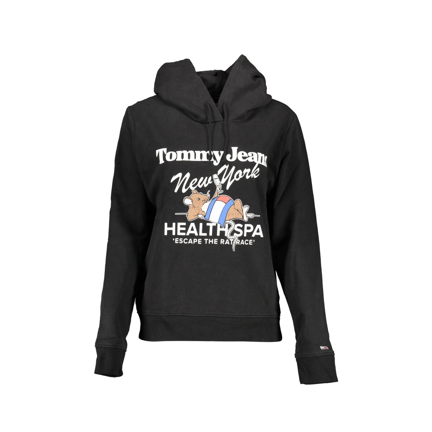 Tommy Hilfiger Felpa Donna Nera Cappuccio Stampa Ricamo Logo Felpe Nero - foto prodotto