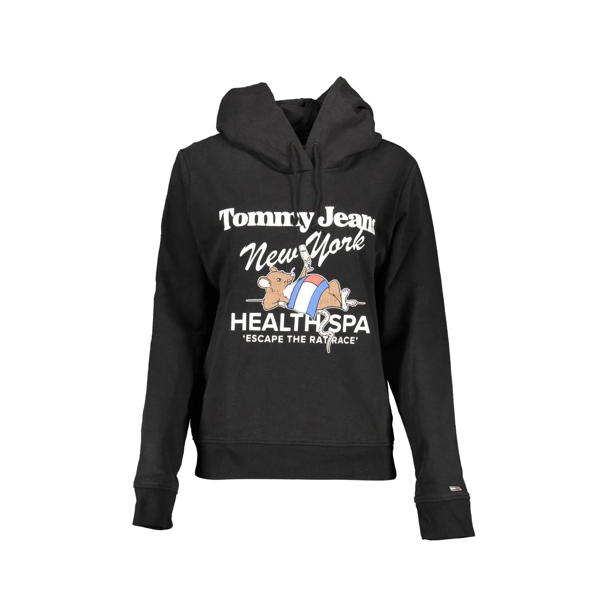 Tommy Hilfiger Felpa Donna Nera Cappuccio Stampa Ricamo Logo Felpe Nero - foto prodotto