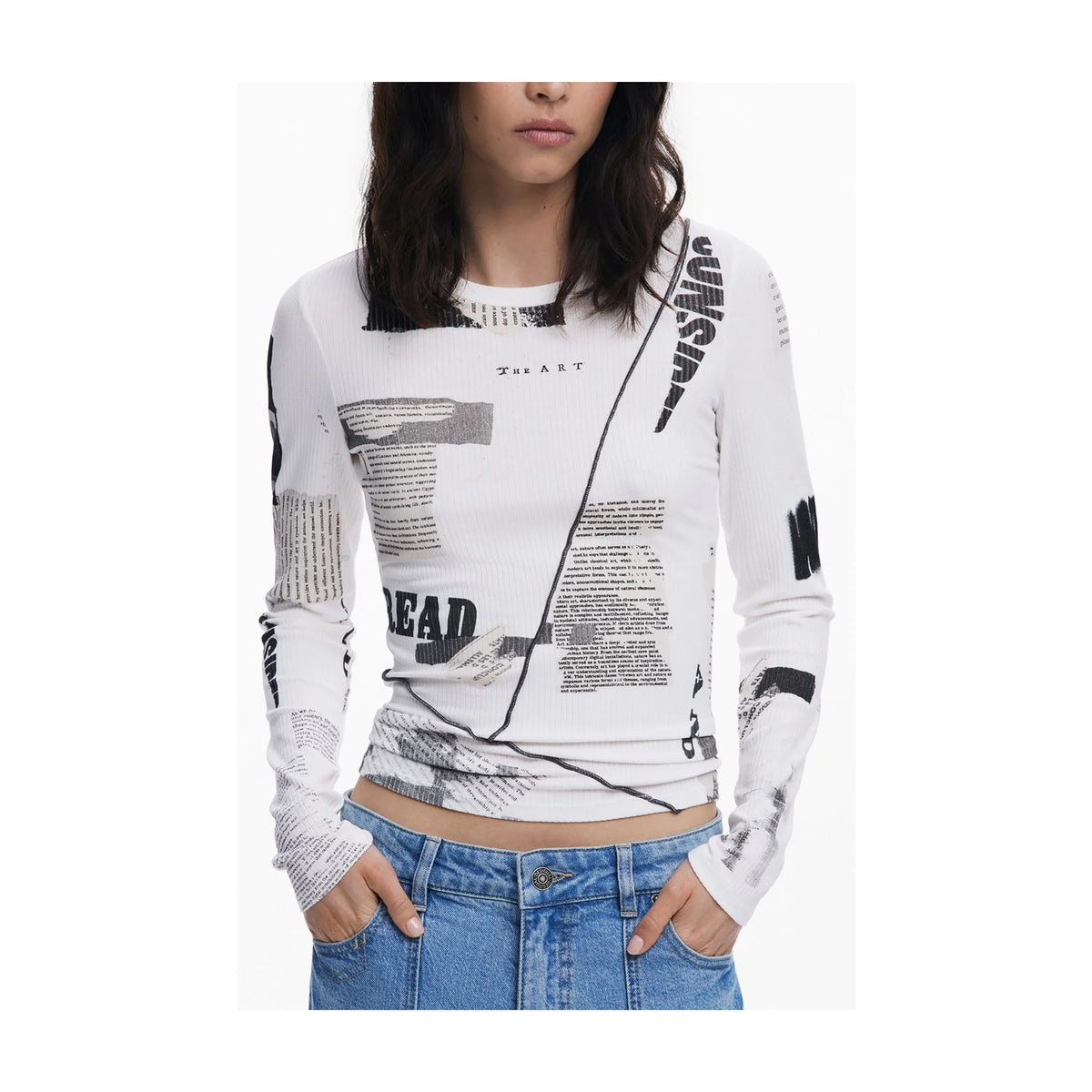 DESIGUAL T-SHIRT MANICHE LUNGHE DONNA BIANCO