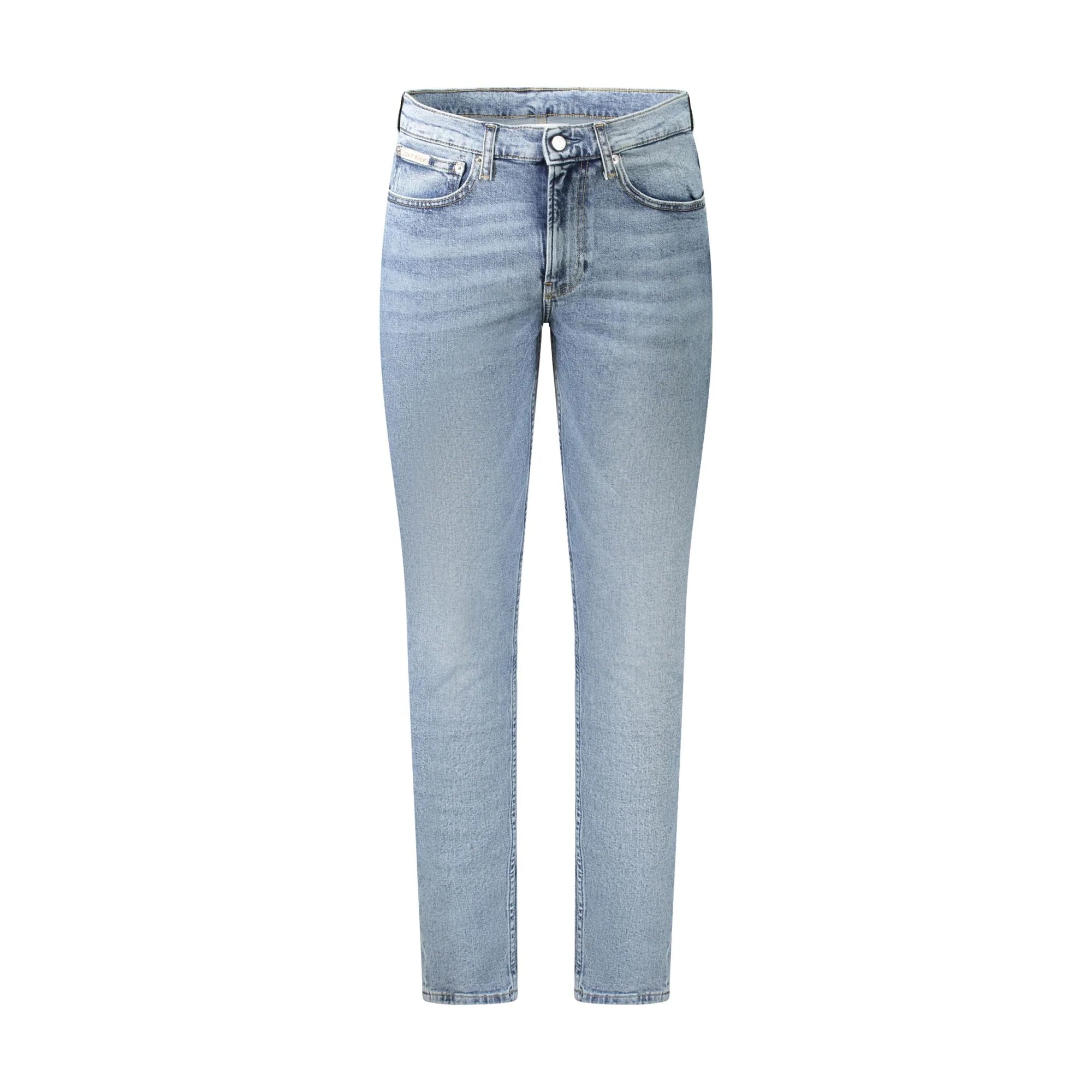 Calvin Klein Jeans Uomo Azzurri Slim Taper Effetto Slavato Logo Azzurro - foto prodotto