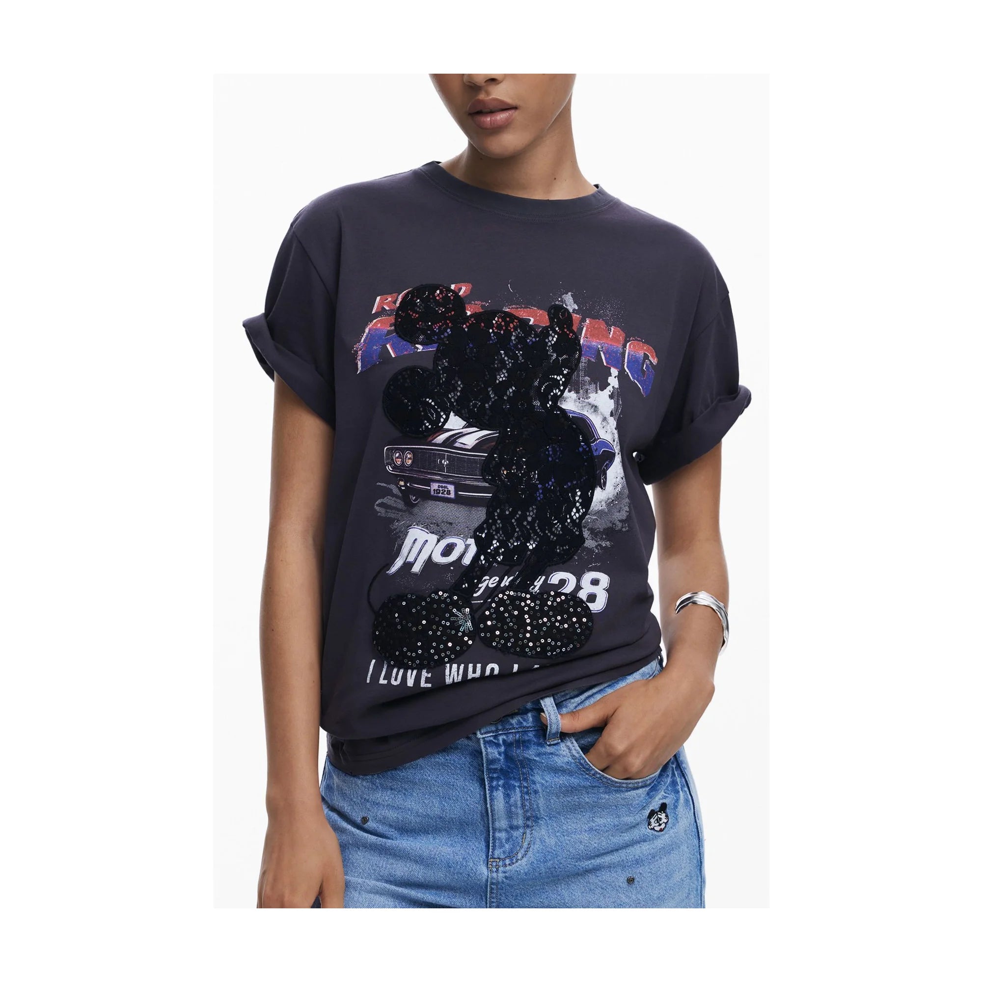 DESIGUAL T-SHIRT MANICHE CORTE DONNA NERO