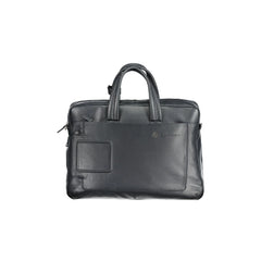 Piquadro Mala de Tiracolo em Pele Masculina Azul com Fecho de Correr