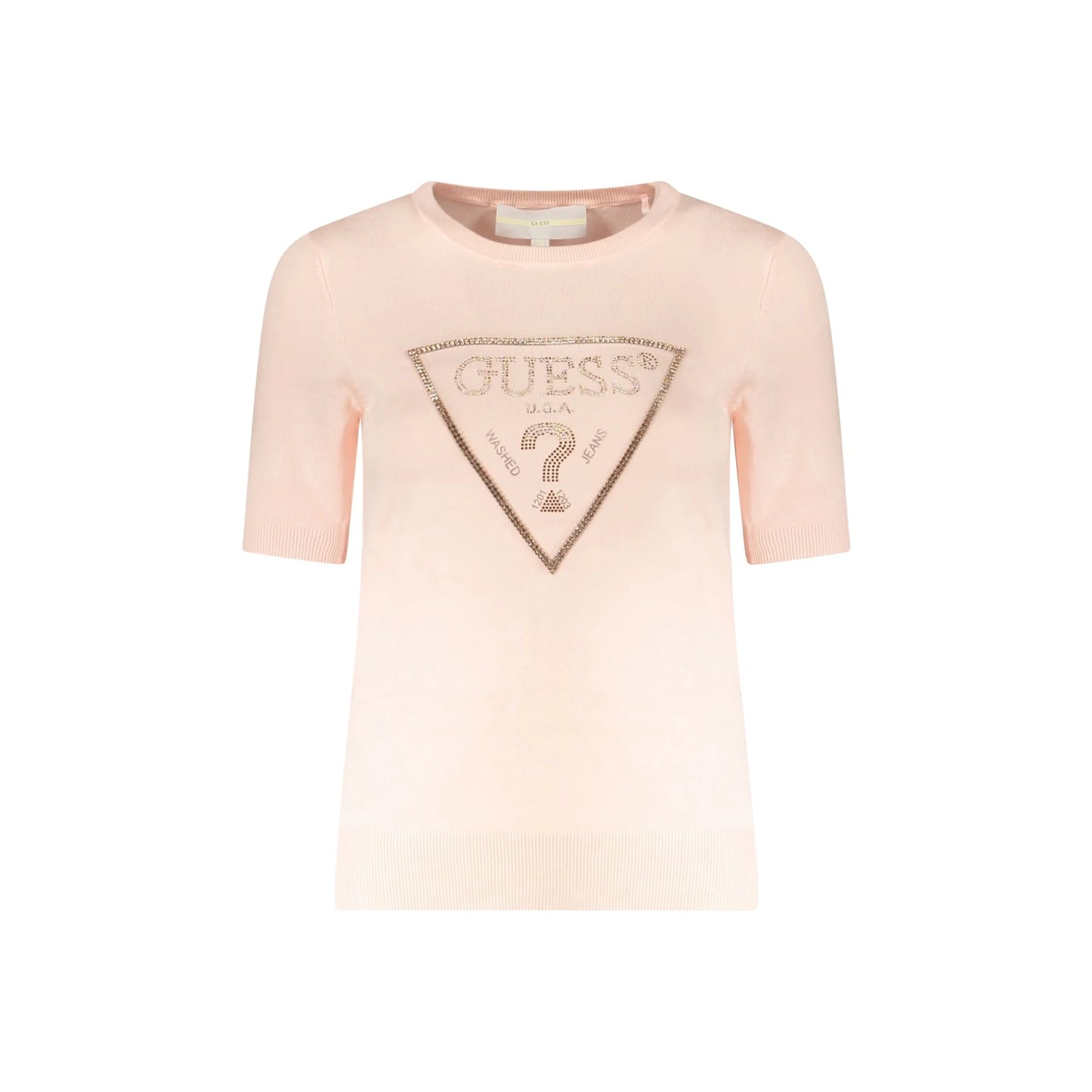 Guess Jeans Maglia Donna Rosa Strass Logo Maglie - foto prodotto