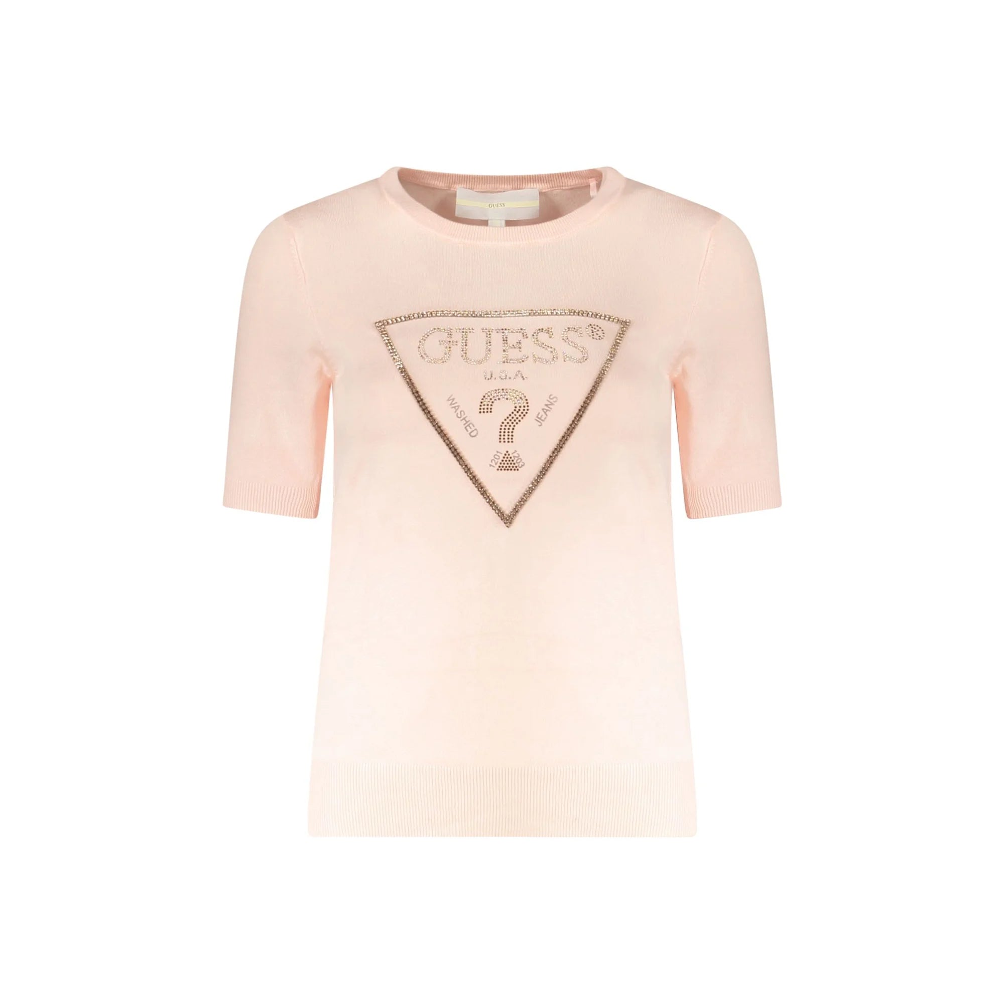 Guess Jeans Maglia Donna Rosa Strass Logo Maglie - foto prodotto