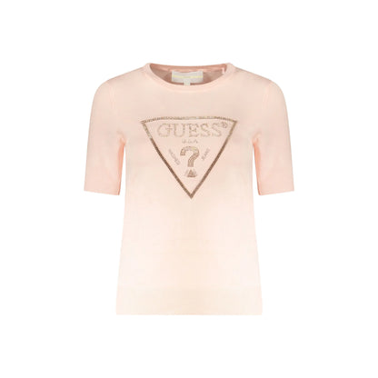 Guess Jeans Maglia Donna Rosa Strass Logo Maglie - foto prodotto