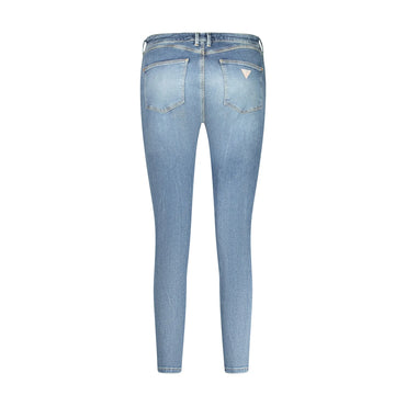 Guess Jeans Denim Donna Blu Effetto Slavato Logo - vista 2