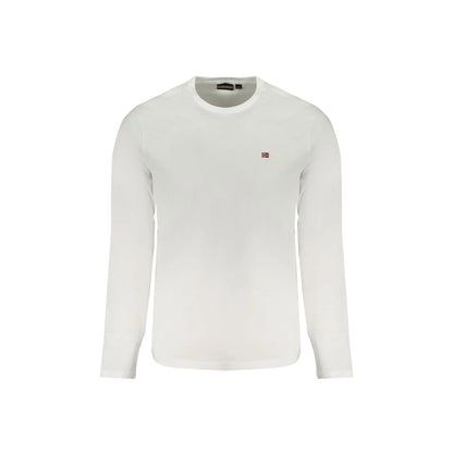 Napapijri T-Shirt Uomo Maniche Lunghe Girocollo Cotone Logo Ricamato Bianco - foto prodotto