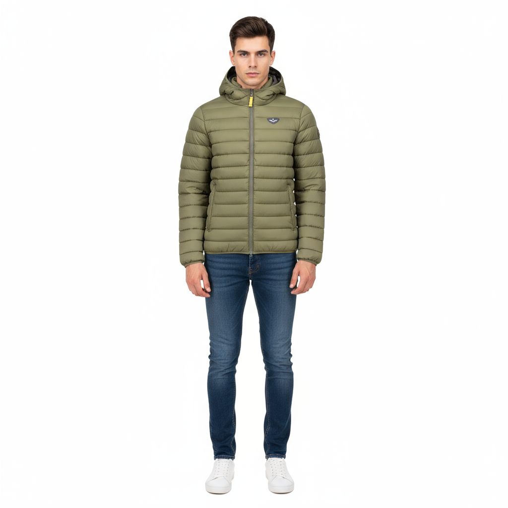 Armata di Mare Giubbotto Uomo Verde con Cappuccio e Logo