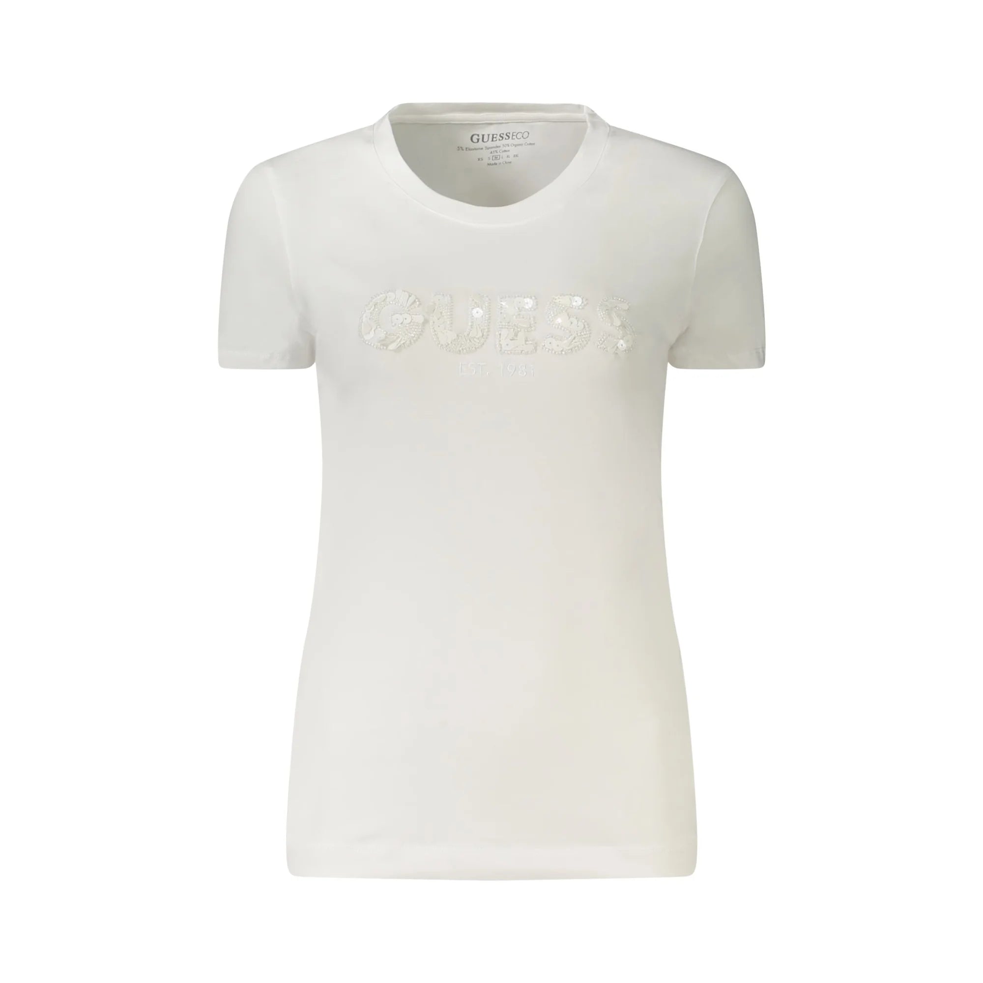 GUESS JEANS T-SHIRT MANICHE CORTE DONNA BIANCO