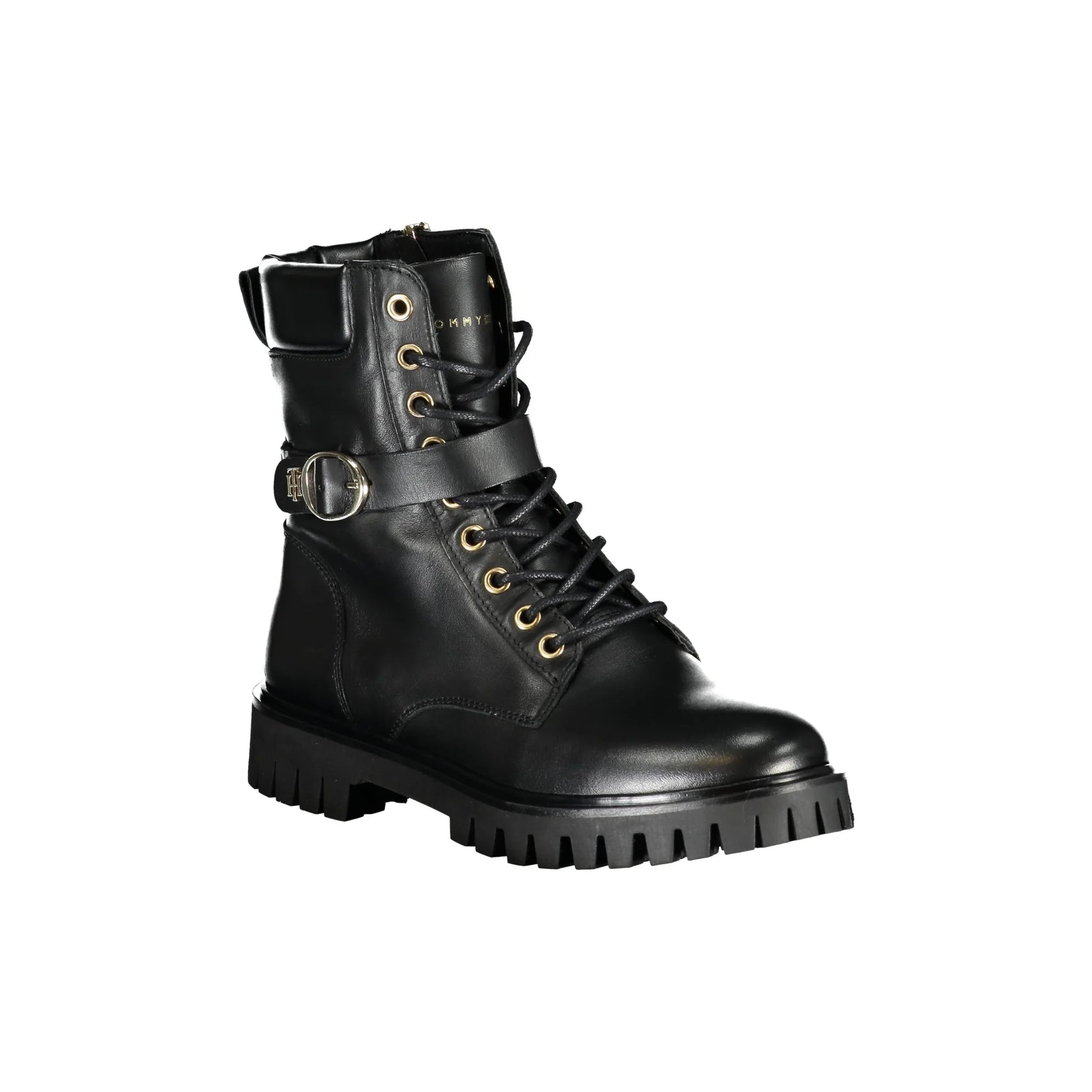 Tommy Hilfiger Stivaletti Pelle Donna Nero Lacci e Zip Laterale - vista 2