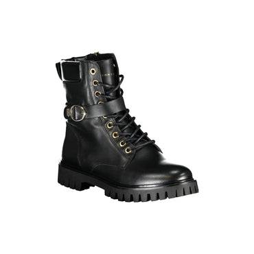 Tommy Hilfiger Stivaletti Pelle Donna Nero Lacci e Zip Laterale - vista 2