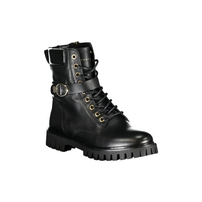 Tommy Hilfiger Stivaletti Pelle Donna Nero Lacci e Zip Laterale - vista 2