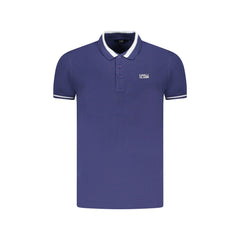 Cavalli Class Polo Heren Blauw Korte Mouwen Contrast Borduursel Logo