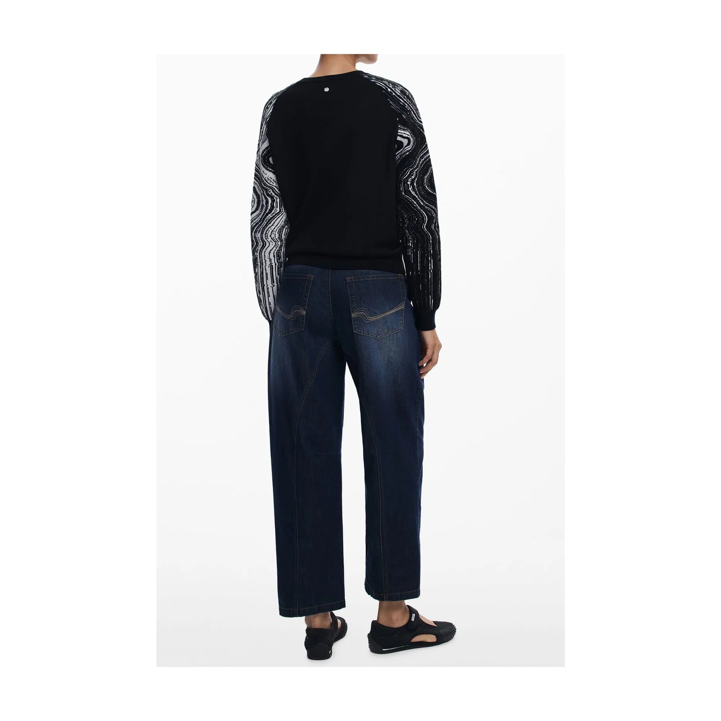 Desigual Maglia Donna Nero Girocollo con Dettagli a Contrasto Maglie - vista 2