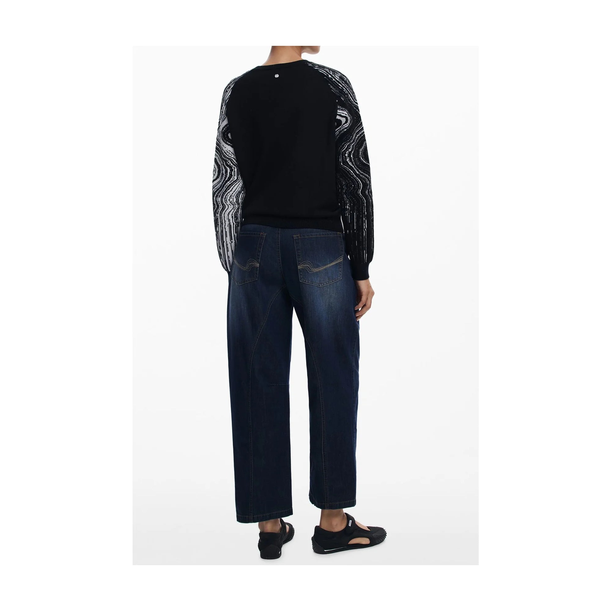 Desigual Maglia Donna Nero Girocollo con Dettagli a Contrasto Maglie - vista 2