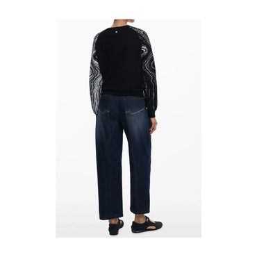 Desigual Maglia Donna Nero Girocollo con Dettagli a Contrasto Maglie - vista 2