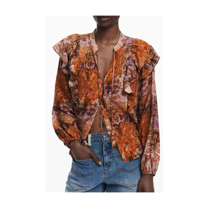 Desigual Camicia Maniche Lunghe Donna Arancione Dettagli a Contrasto Camicie - foto prodotto