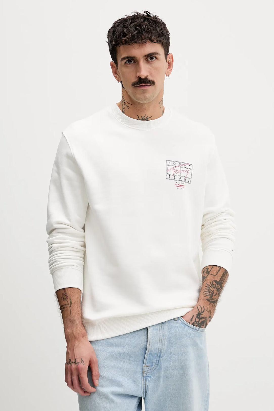 Tommy Hilfiger Felpa Maniche Lunghe Uomo Bianca Stampa Logo Felpe bianco - vista 3