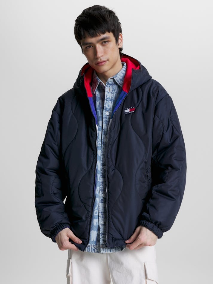 Tommy Hilfiger Giubbotto Uomo Blu Reversibile Cappuccio Giubbotti e Giacche - vista 2