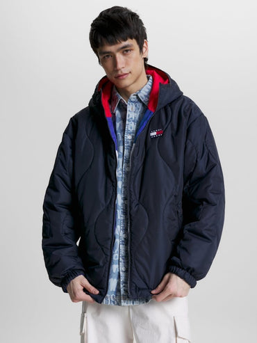 Tommy Hilfiger Giubbotto Uomo Blu Reversibile Cappuccio Giubbotti e Giacche - vista 2