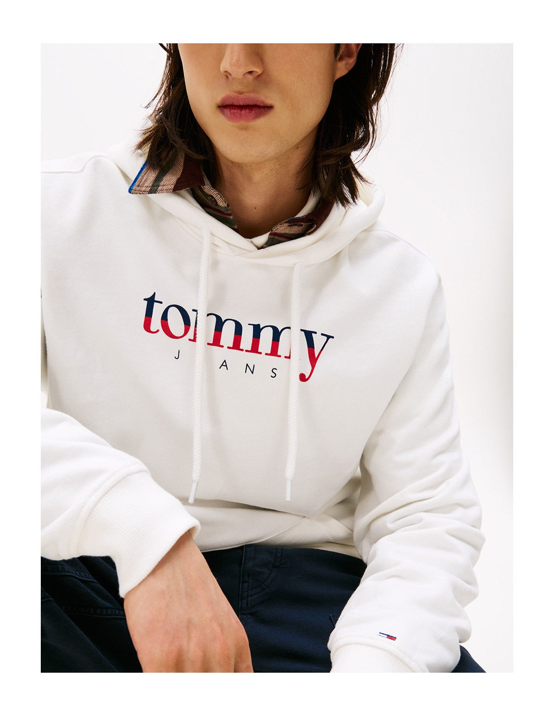 Tommy Hilfiger Felpa Uomo Bianca Cappuccio Garzata Tascone Logo Felpe bianco - vista 4