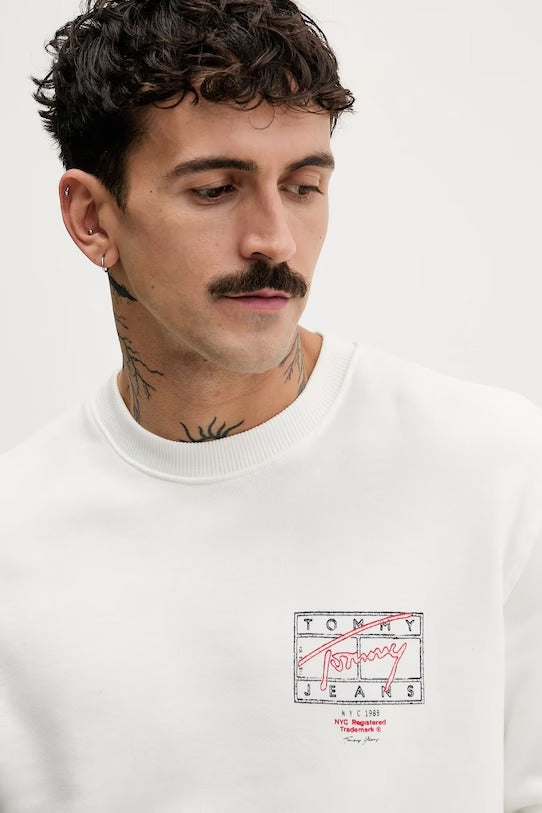 Tommy Hilfiger Felpa Maniche Lunghe Uomo Bianca Stampa Logo Felpe bianco - vista 5