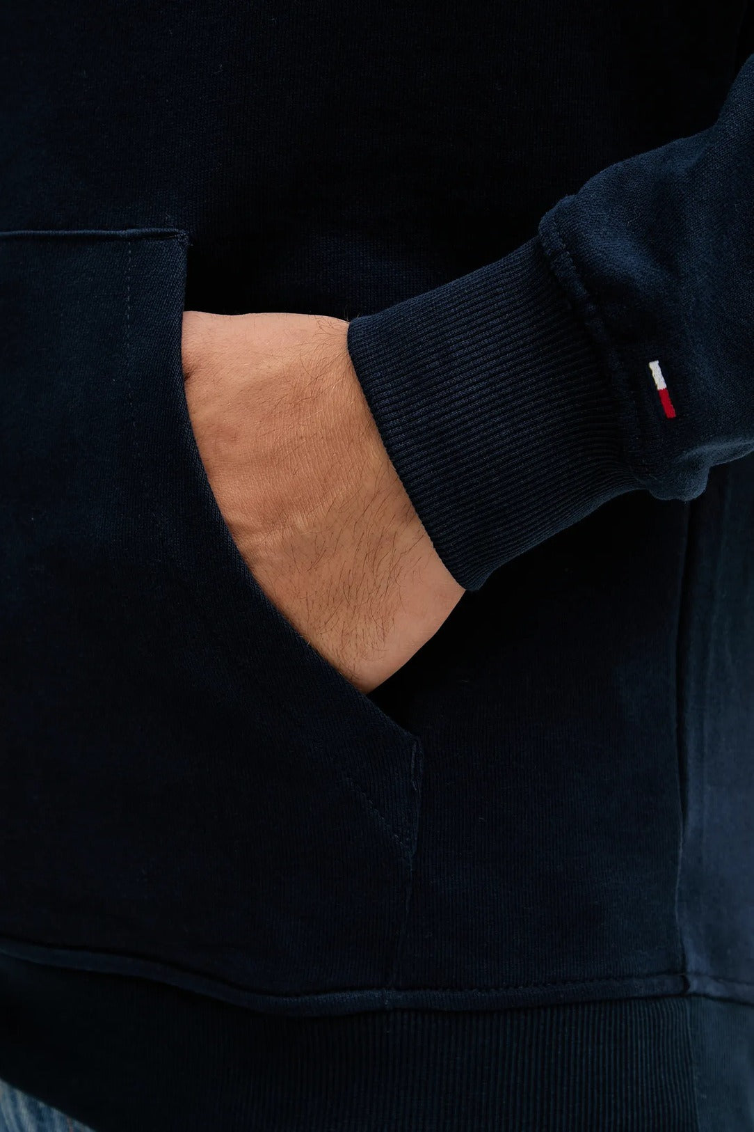 Tommy Hilfiger Felpa Uomo Blu Cappuccio Garzata Stampa Logo Felpe - vista 3