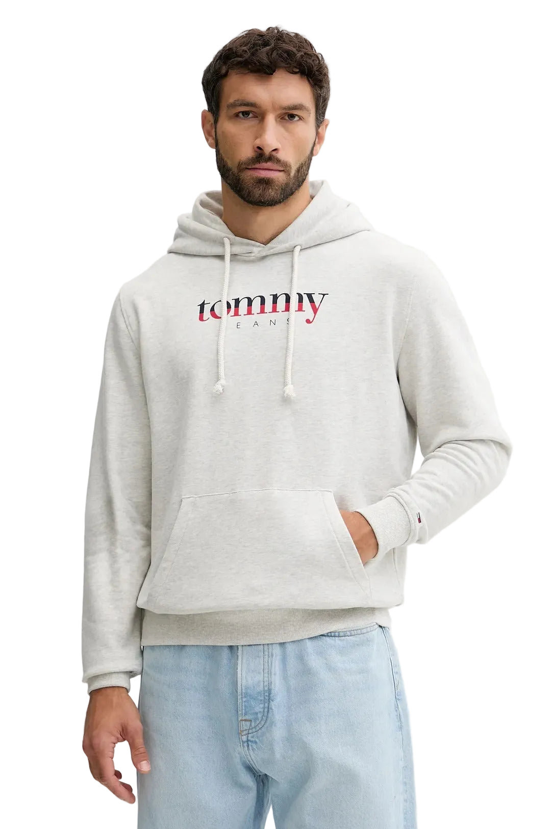 Tommy Hilfiger Felpa Uomo Grigia Cappuccio Garzata Tascone Logo Felpe grigio - foto prodotto