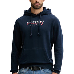Tommy Hilfiger Hanorac Bărbați Albastru Cu Glugă Fleece Print Logo