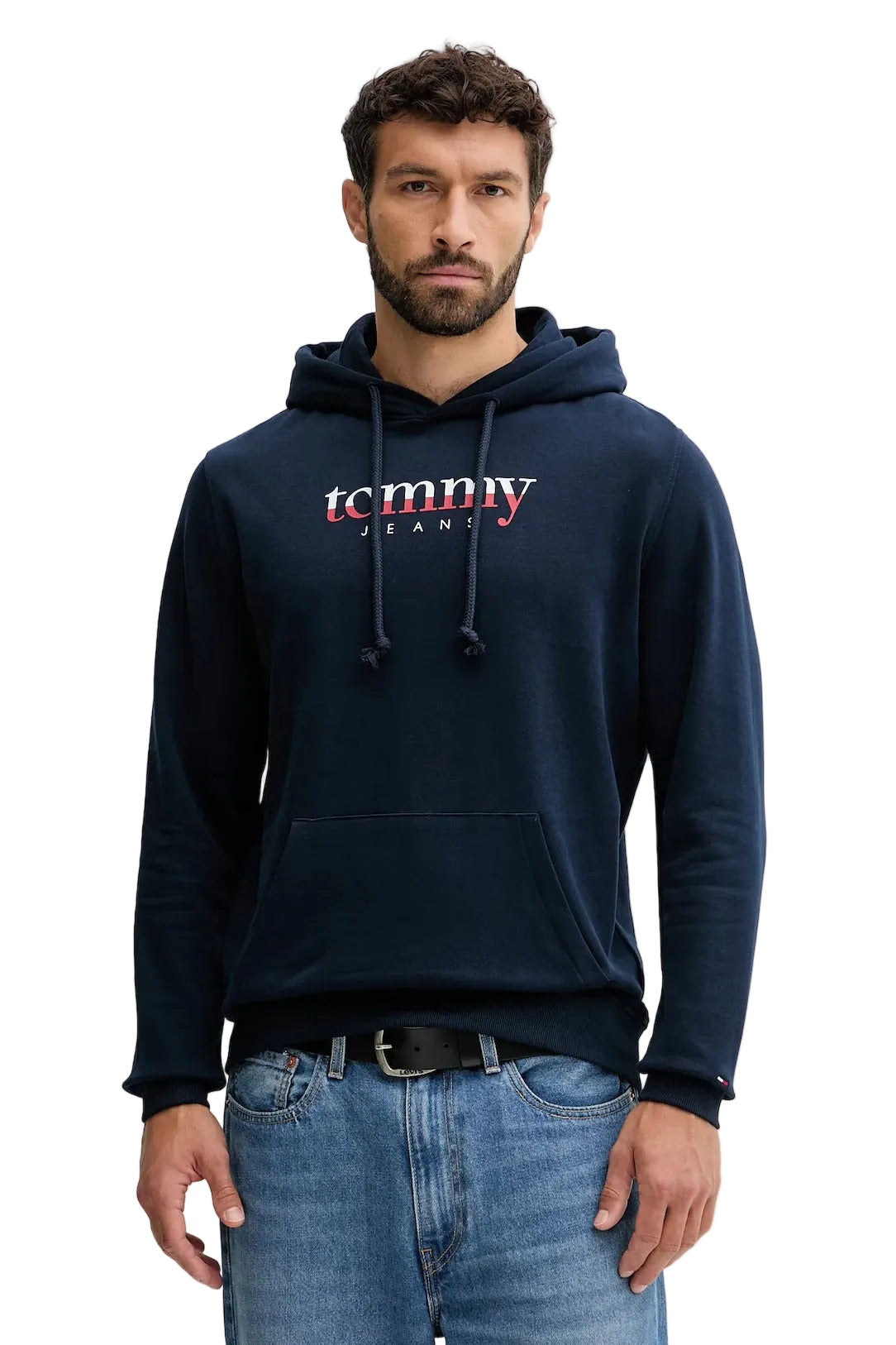 Tommy Hilfiger Felpa Uomo Blu Cappuccio Garzata Stampa Logo Felpe - foto prodotto