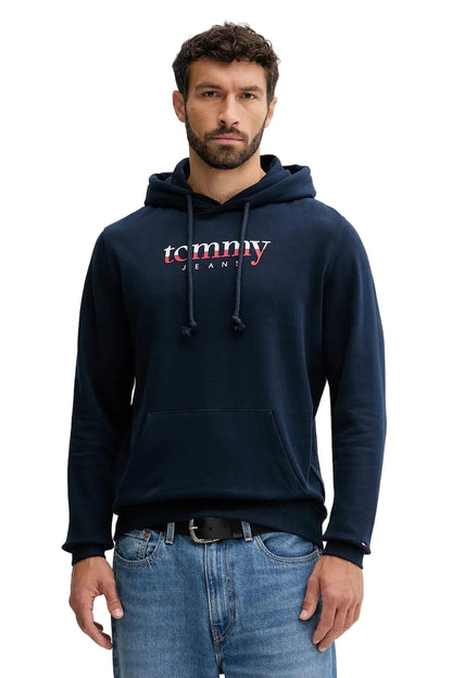 Tommy Hilfiger Felpa Uomo Blu Cappuccio Garzata Stampa Logo Felpe - foto prodotto