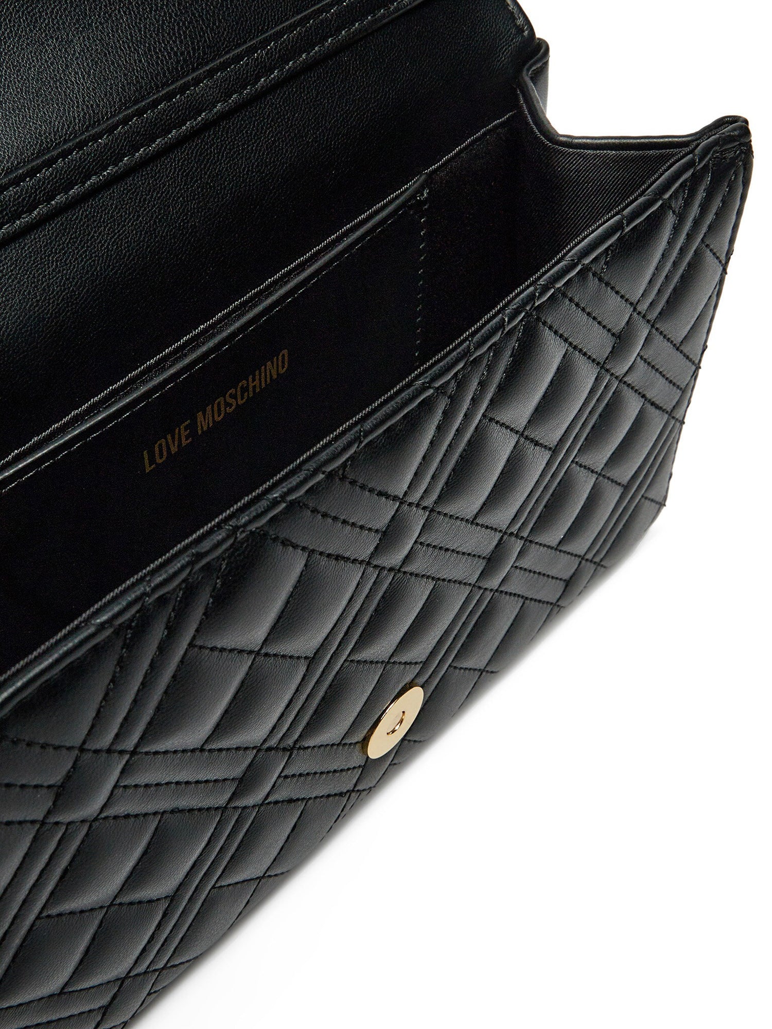 Clutch Donna Love Moschino Shiny Quilted Nera con Tracolla a Catena