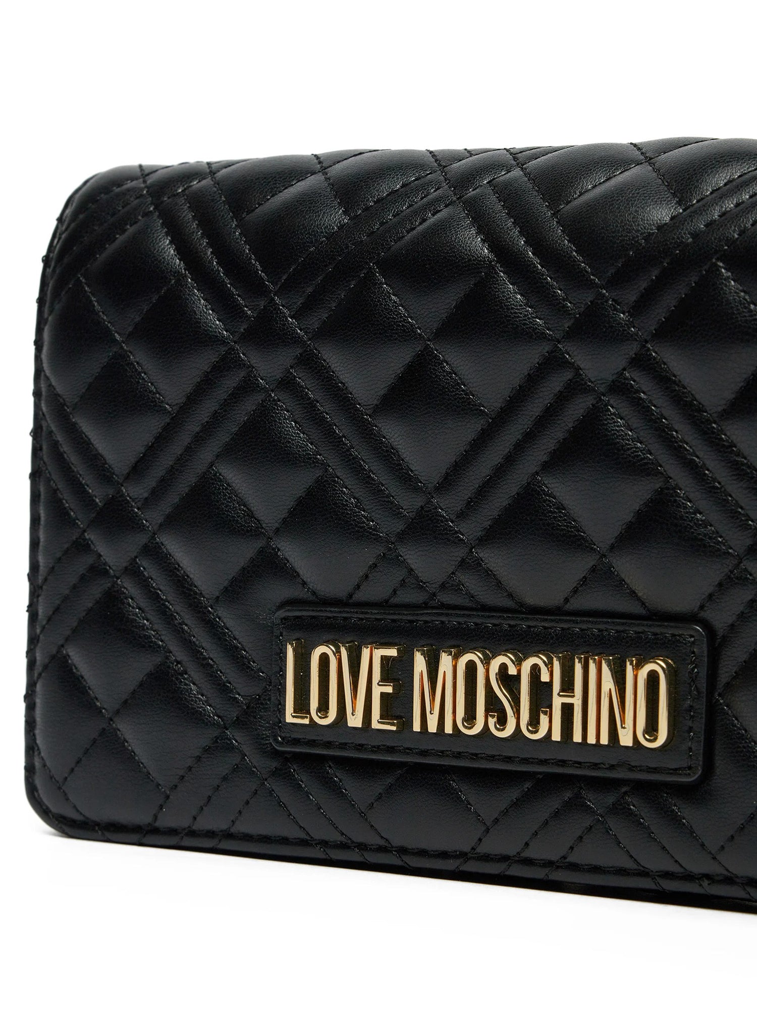 Clutch Donna Love Moschino Shiny Quilted Nera con Tracolla a Catena