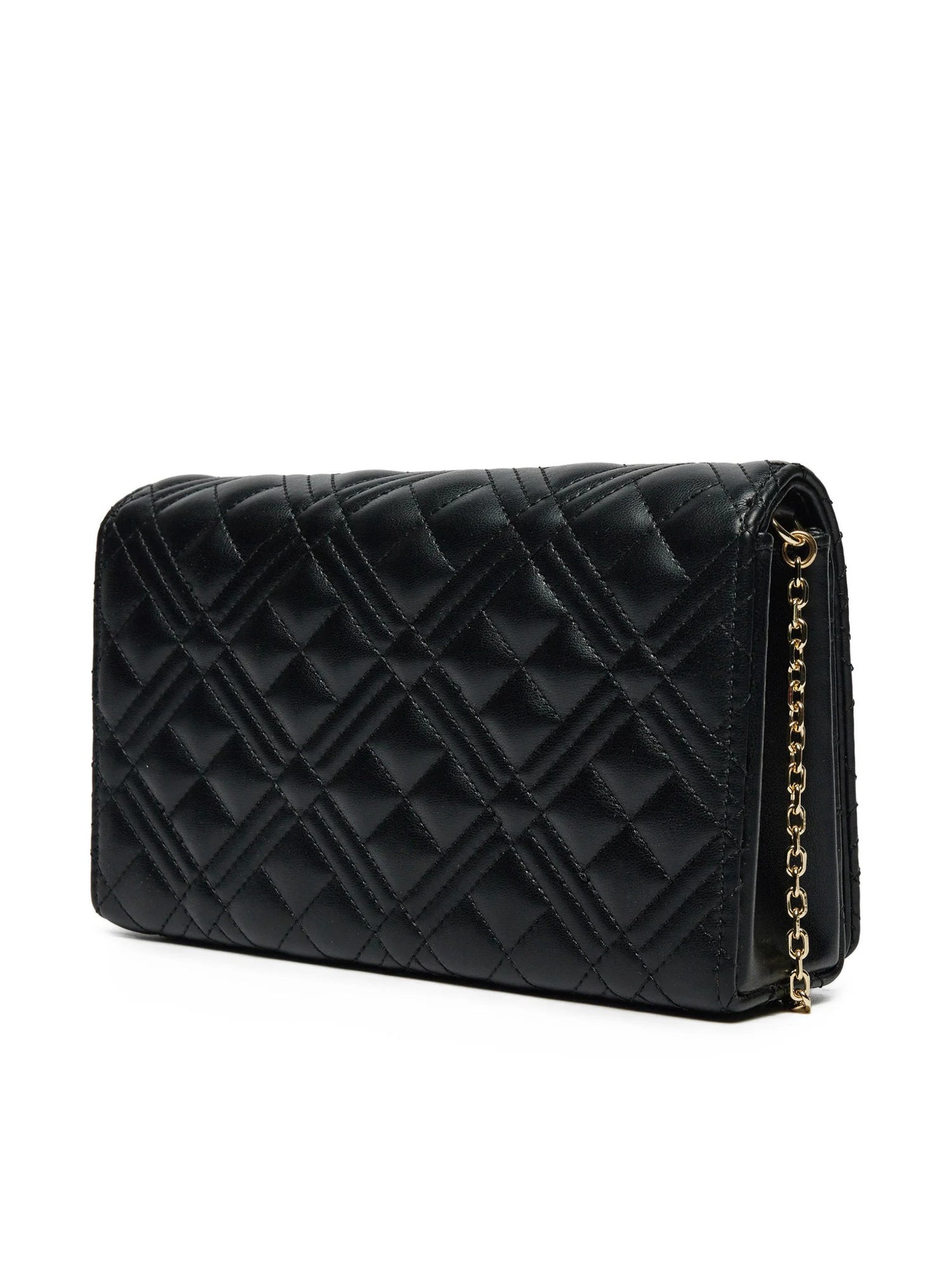 Clutch Donna Love Moschino Shiny Quilted Nera con Tracolla a Catena