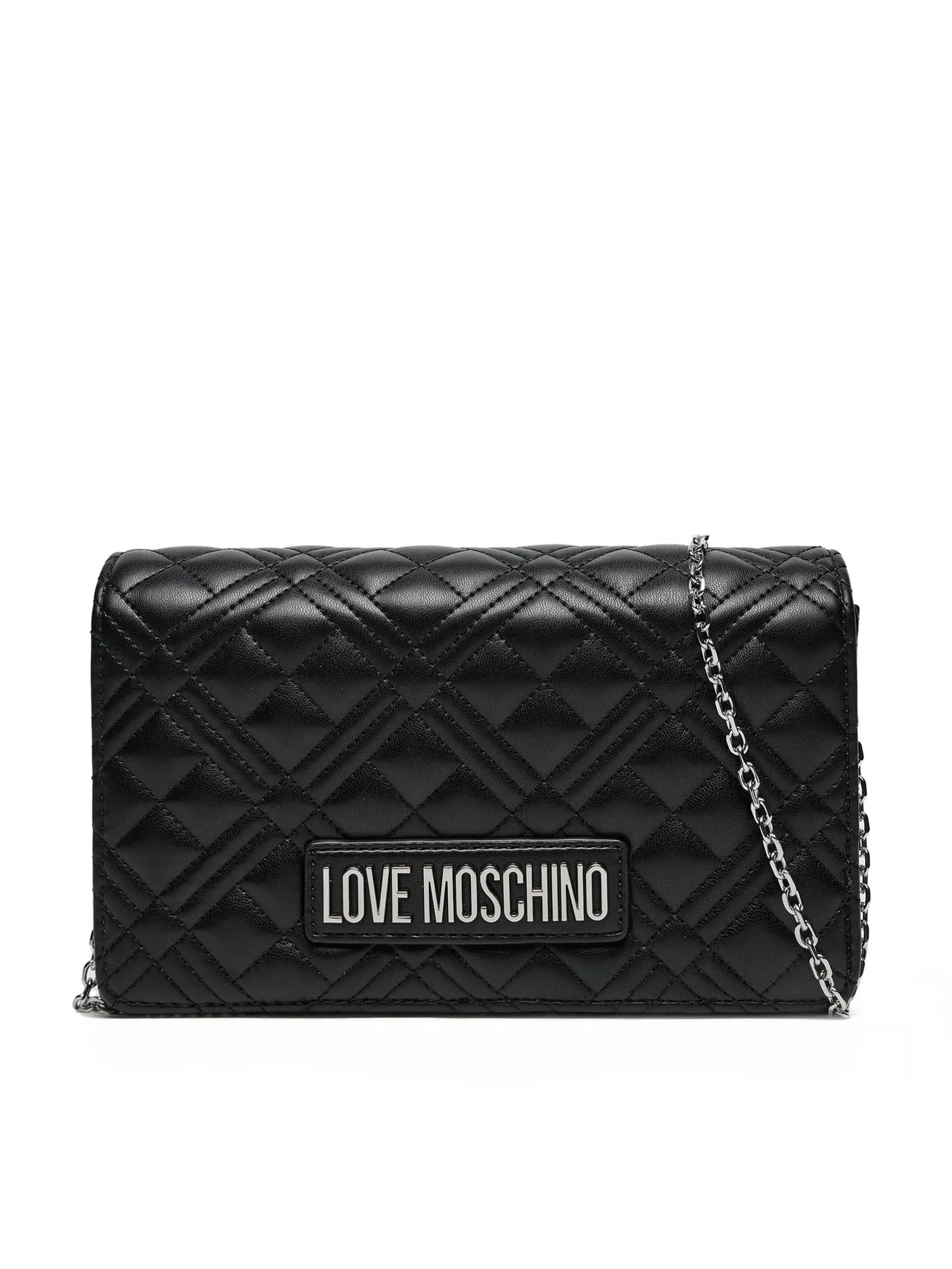Clutch Donna Love Moschino Shiny Quilted Nera con Tracolla a Catena