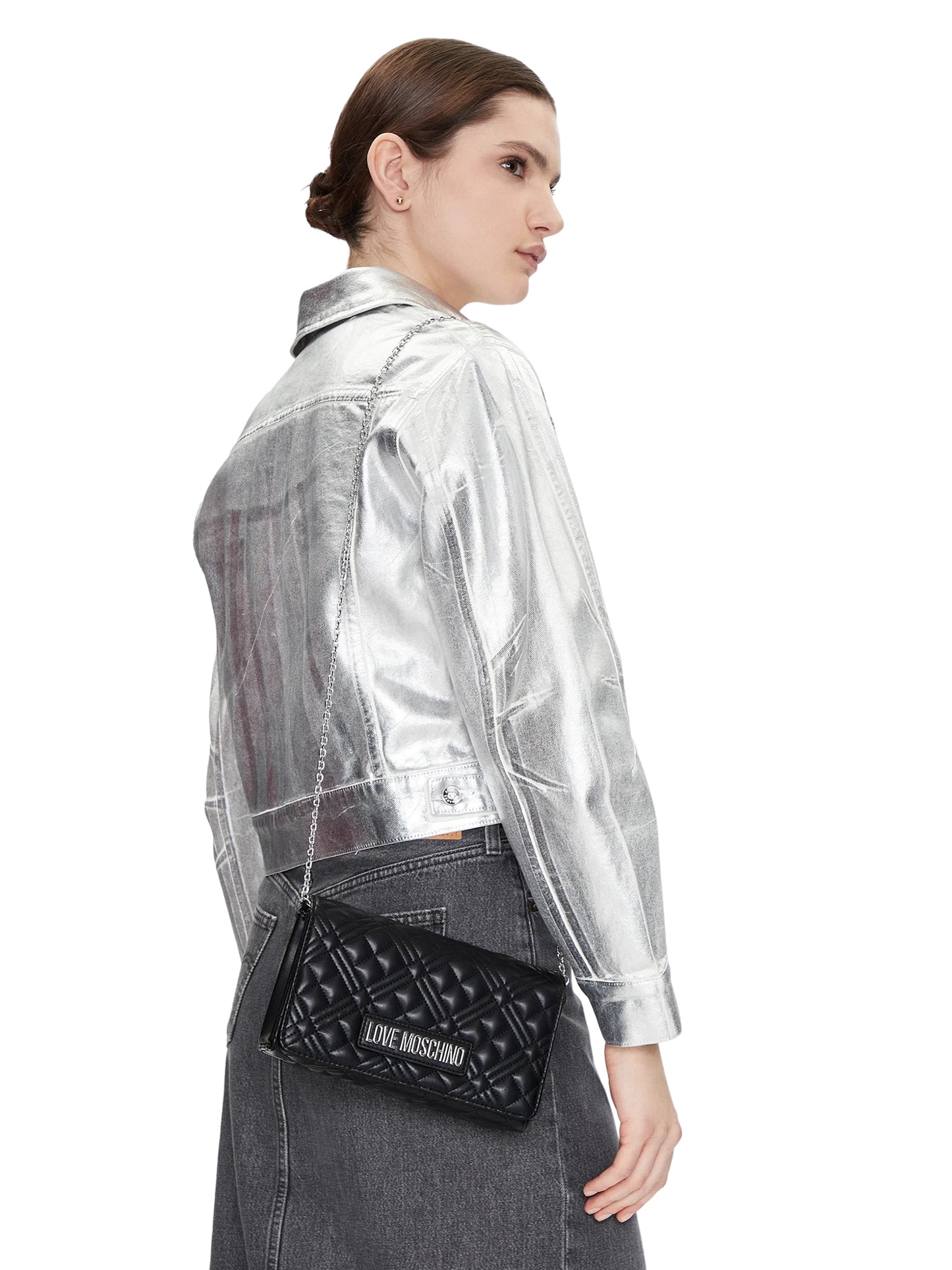 Clutch Donna Love Moschino Shiny Quilted Nera con Tracolla a Catena Borse nero - vista 7