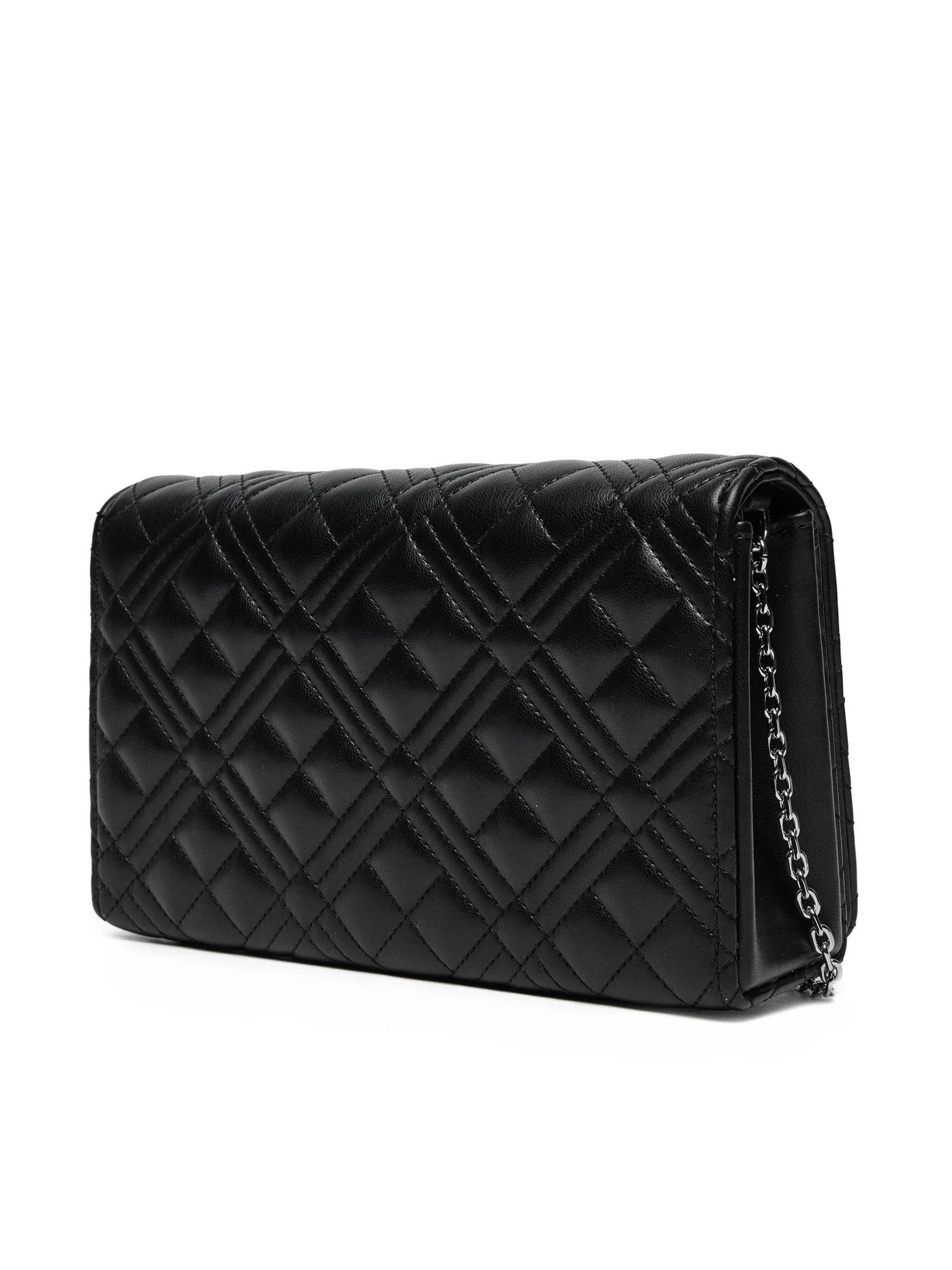 Clutch Donna Love Moschino Shiny Quilted Nera con Tracolla a Catena