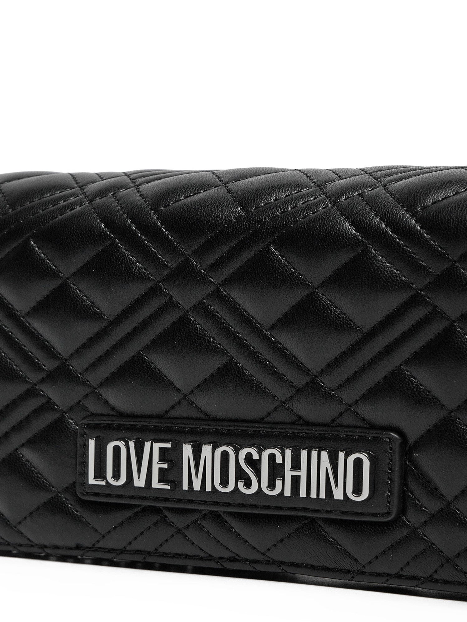 Clutch Donna Love Moschino Shiny Quilted Nera con Tracolla a Catena