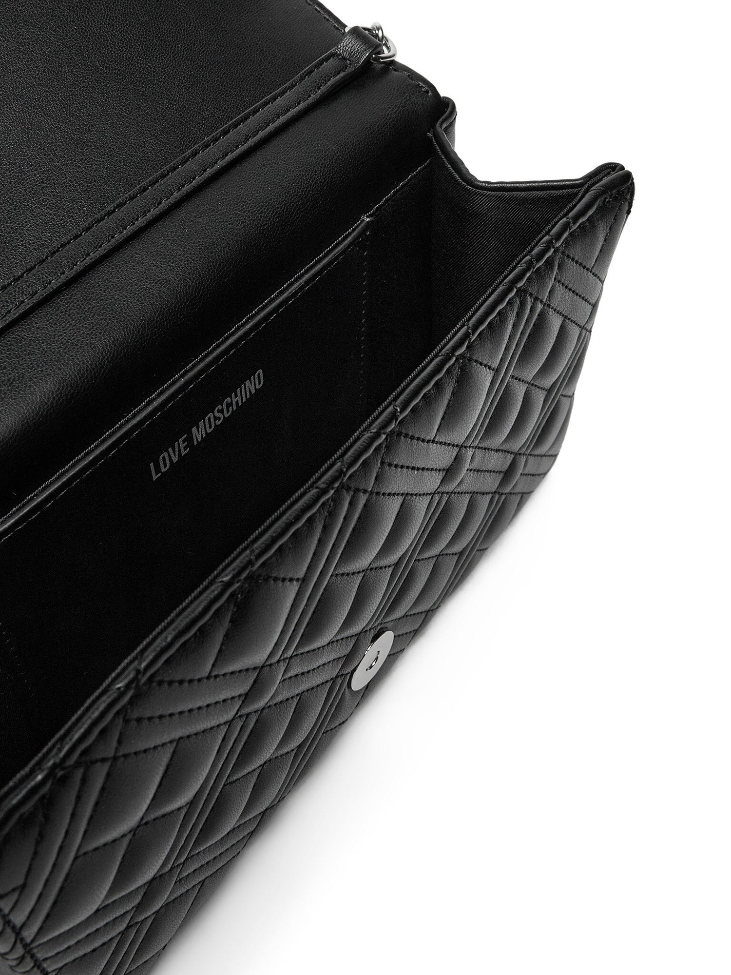 Clutch Donna Love Moschino Shiny Quilted Nera con Tracolla a Catena