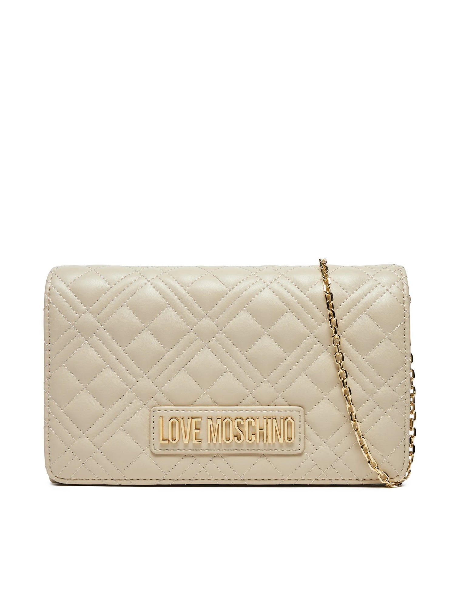 Clutch Donna Love Moschino Shiny Quilted Nera con Tracolla a Catena