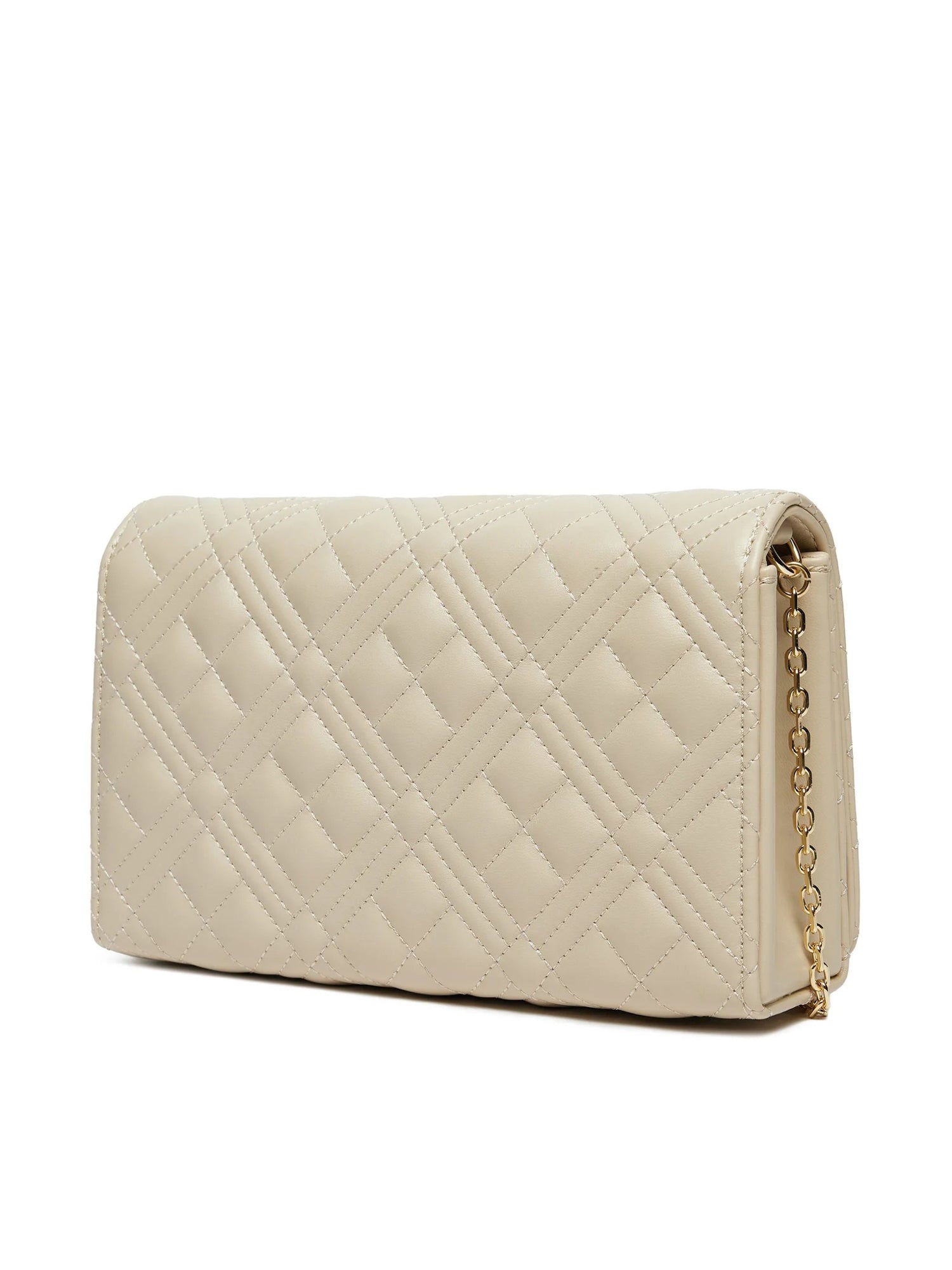Clutch Donna Love Moschino Shiny Quilted Nera con Tracolla a Catena